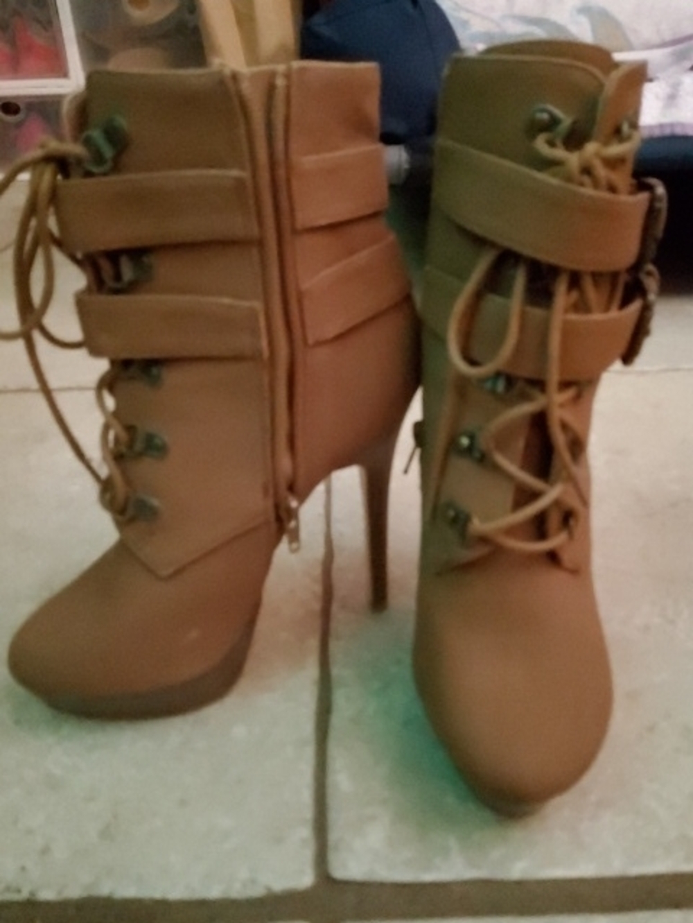 Women's Tan High-Heel Lace-Up Ankle Boots